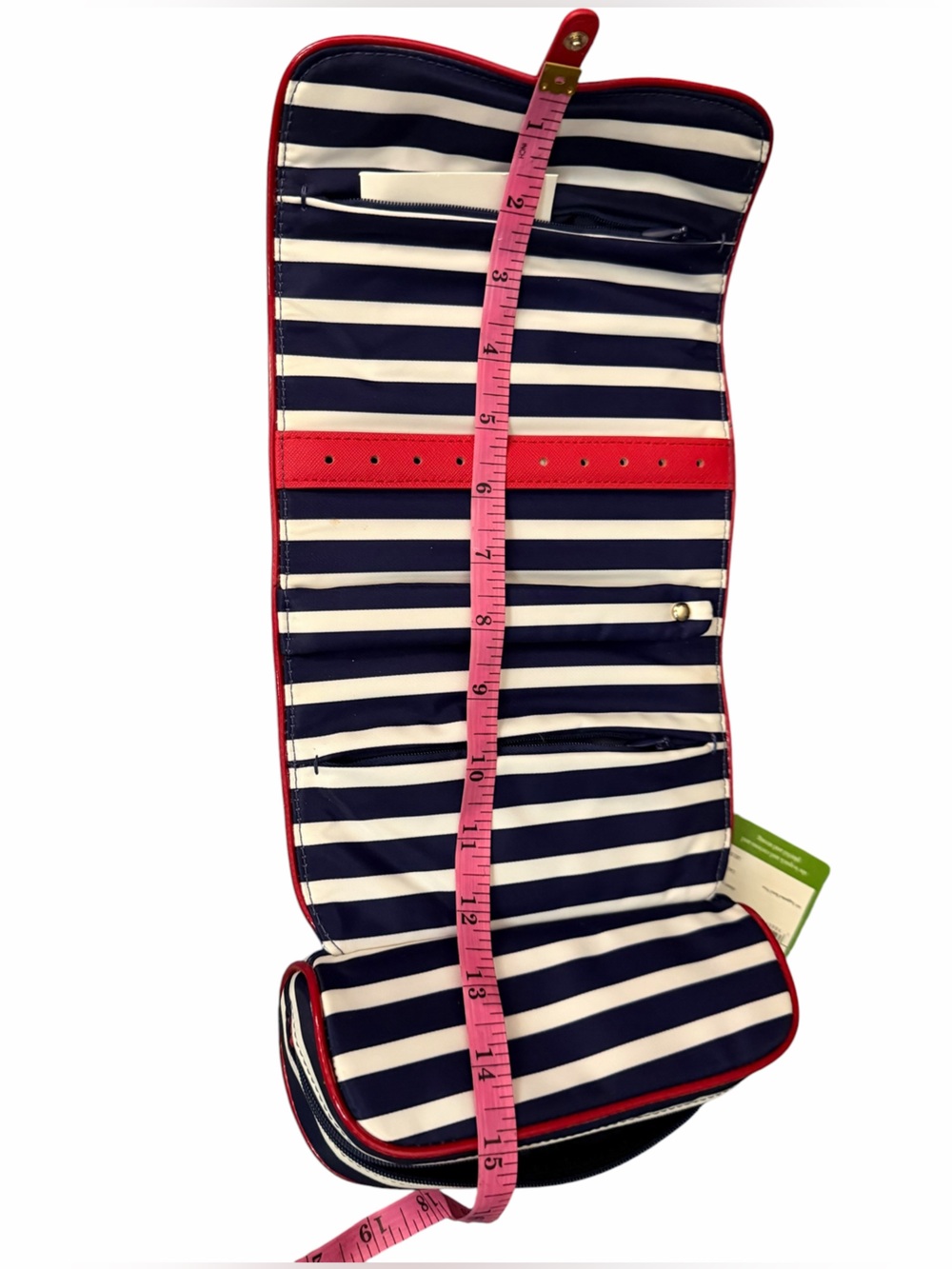 NWT Kate Spade Striped Navy & White Roll Jewelry Travel Vacay Bag with Red Trim - Picture 7 of 14
